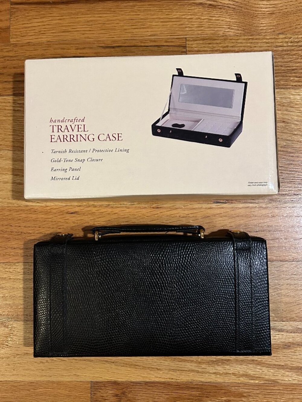 NIB Handcrafted Black Travel Earring Panel Mirrored Case